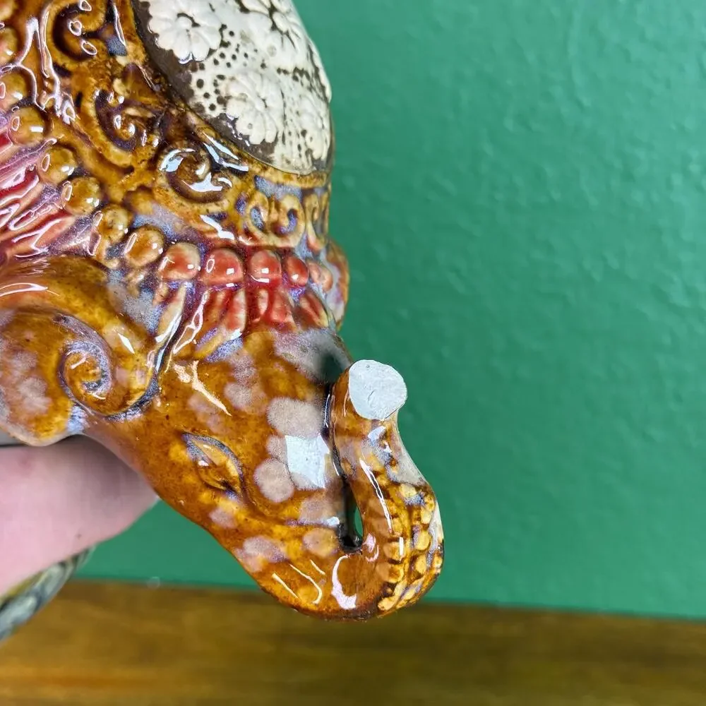 Vintage Elephant Figurine Satsuma Style Japanese Pottery Mini Statue.